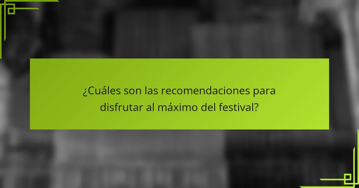 ¿Cuáles son las recomendaciones para disfrutar al máximo del festival?